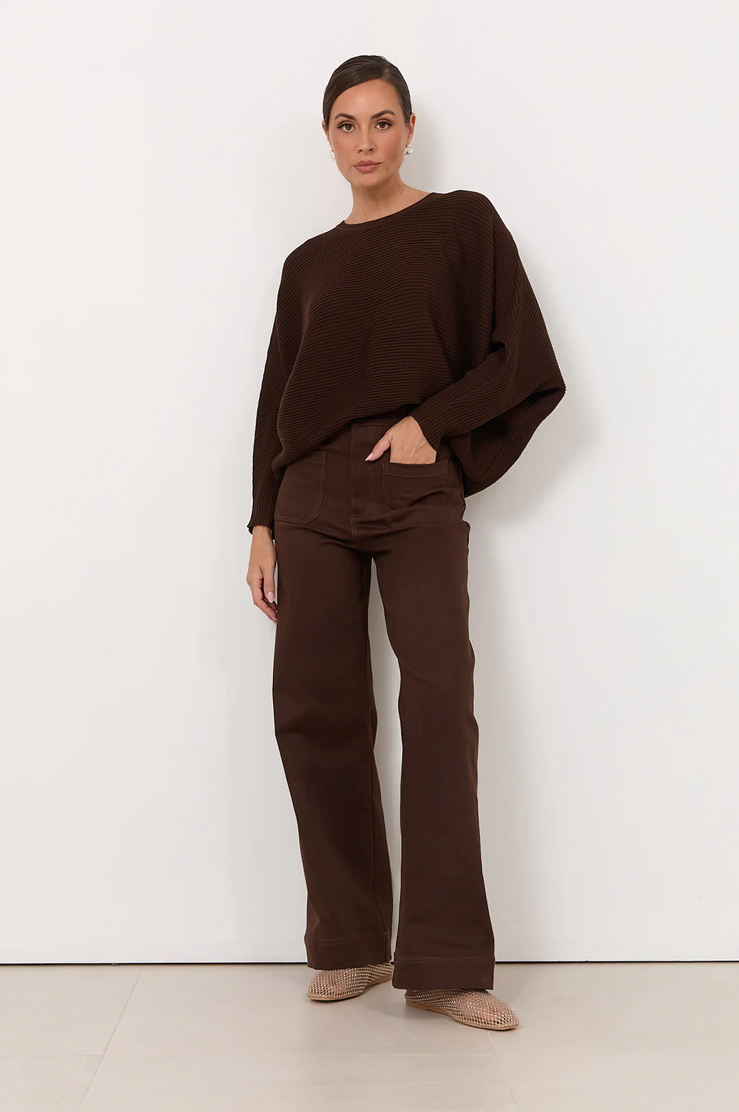 Lucy Patch Pocket Denim Pant (Chocolate) - Image 3