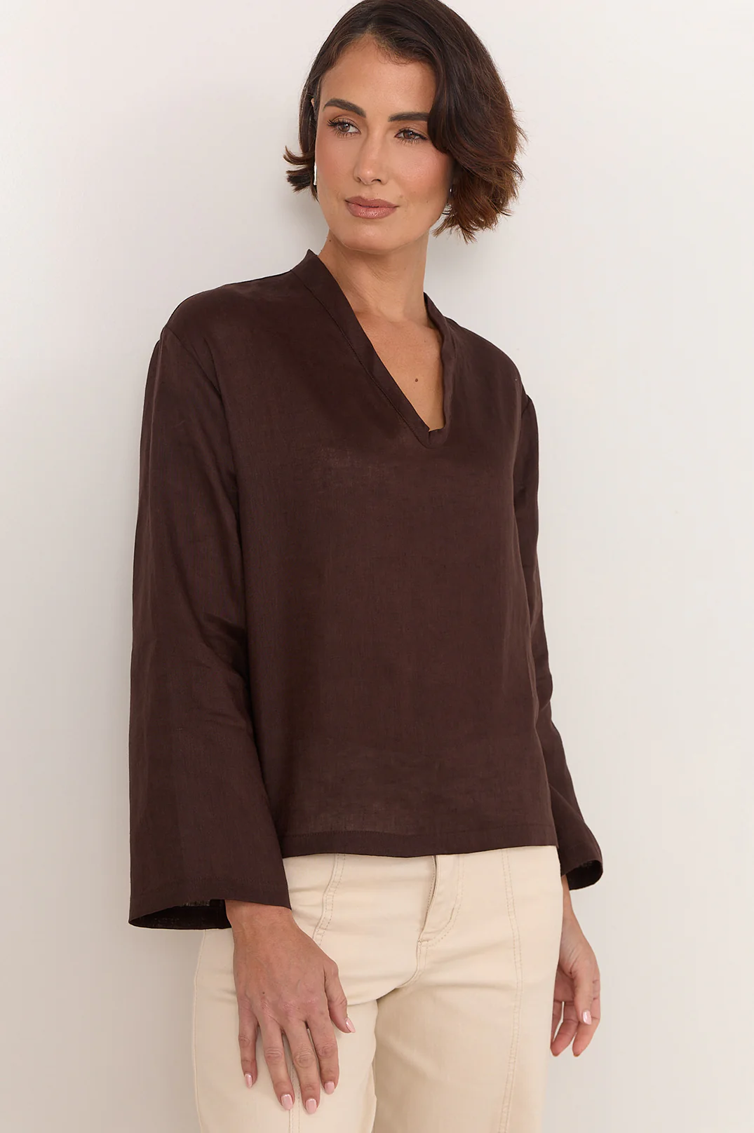 Luka Lightweight Linen Top (Chocolate) - Image 4