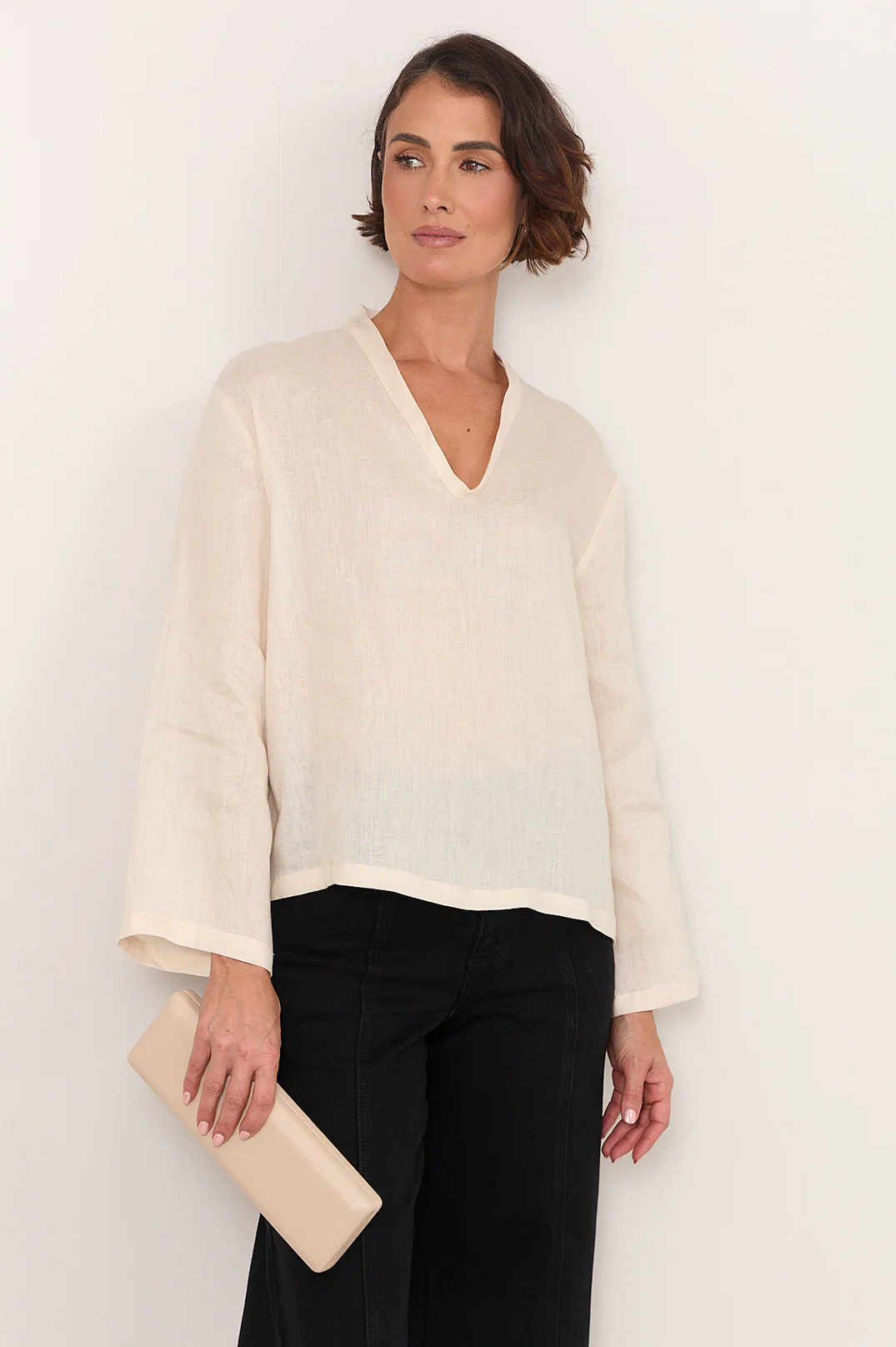 Luka Lightweight Linen Top (Cream)