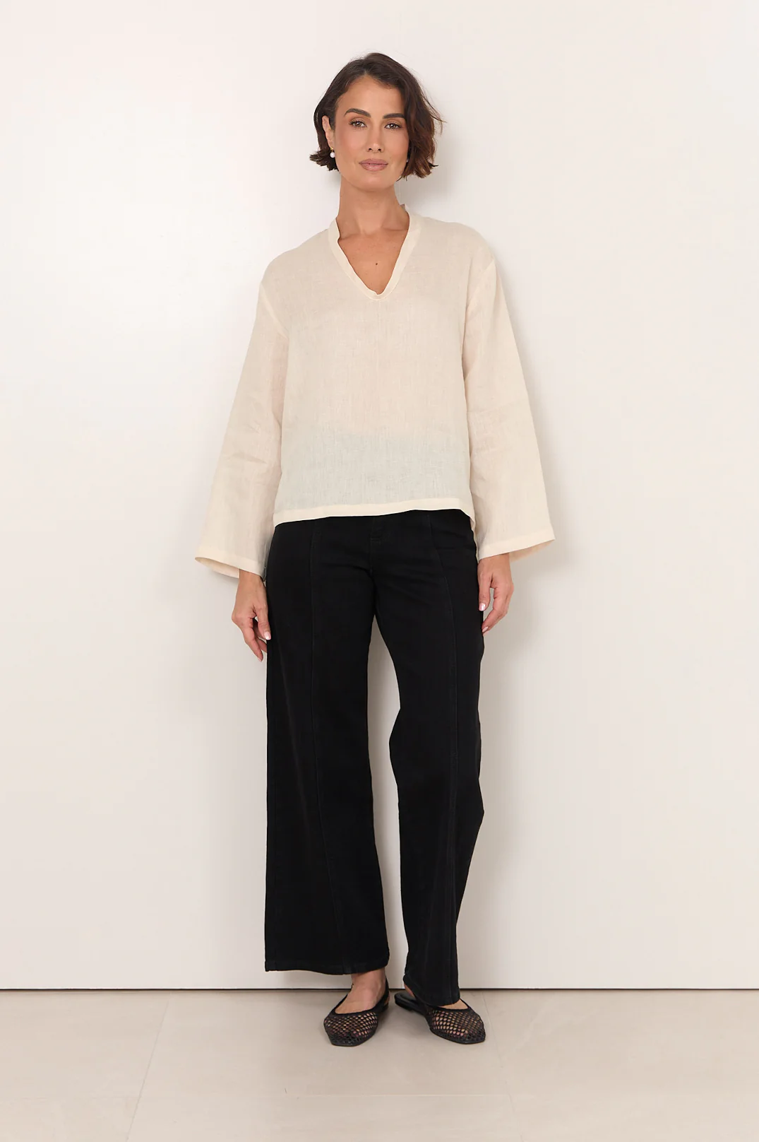 Luka Lightweight Linen Top (Cream) - Image 2