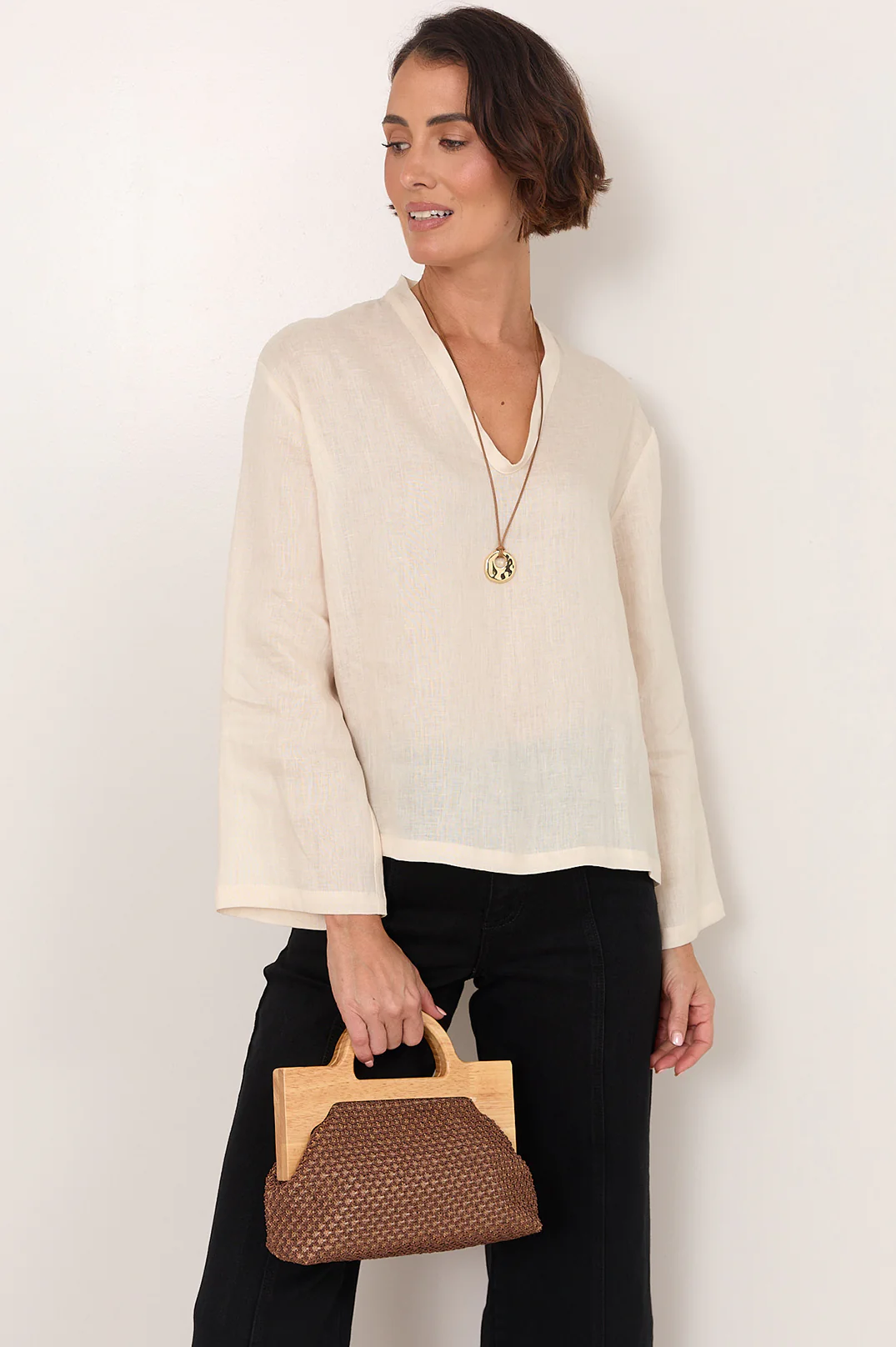 Luka Lightweight Linen Top (Cream) - Image 3