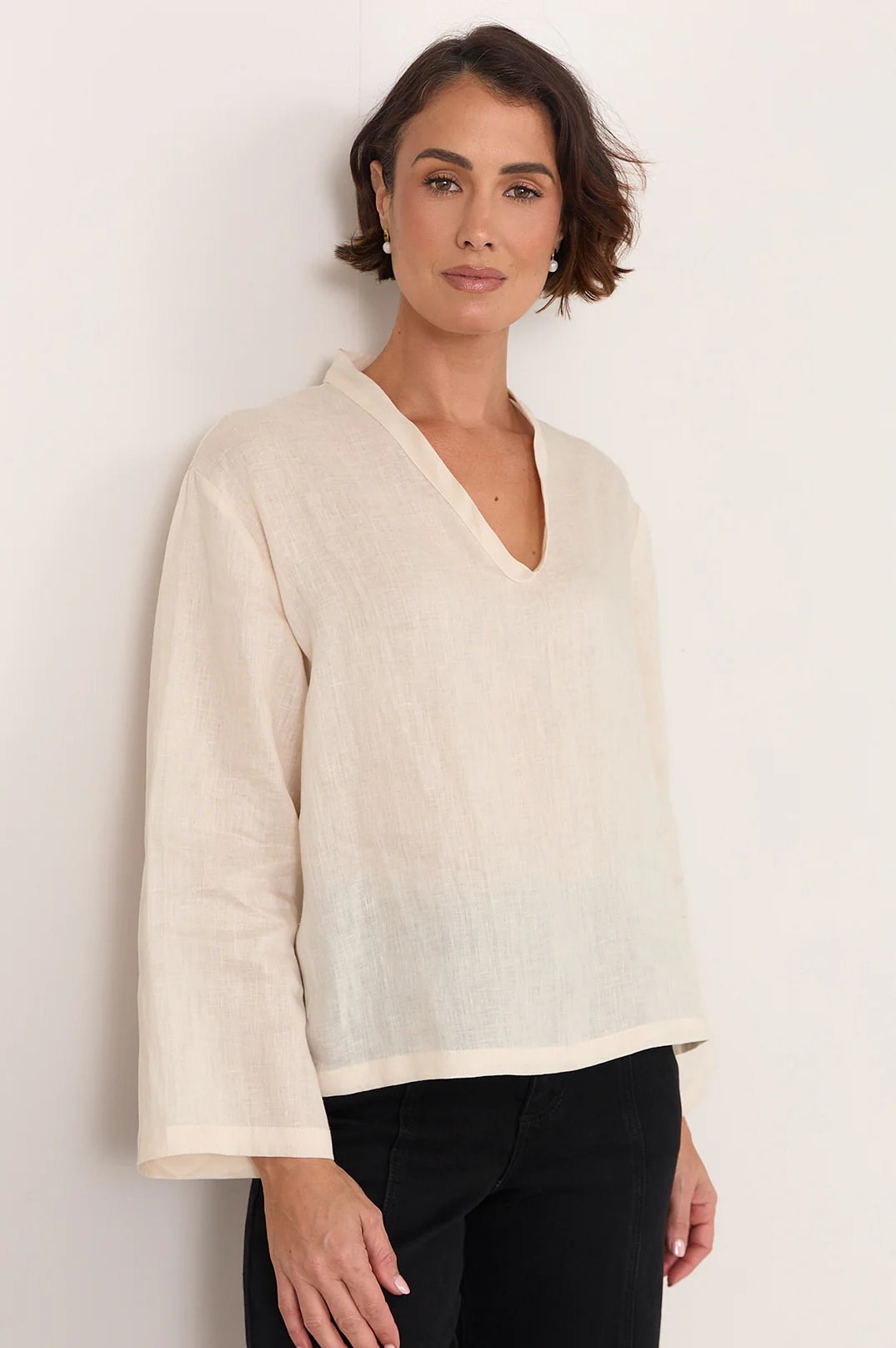 Luka Lightweight Linen Top (Cream) - Image 4