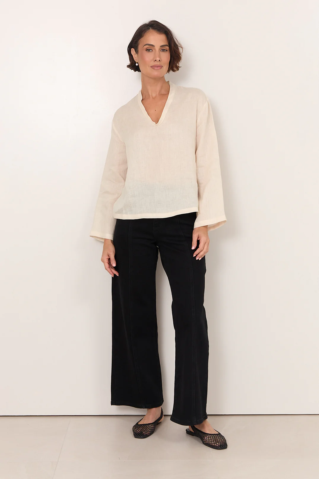 Luka Lightweight Linen Top (Cream) - Image 5