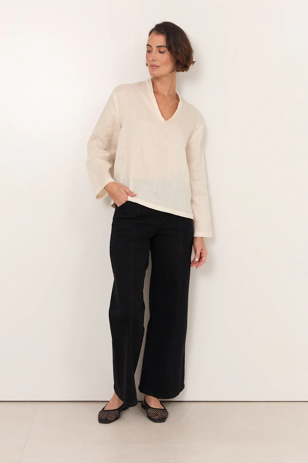Luka Lightweight Linen Top (Cream) - Image 6