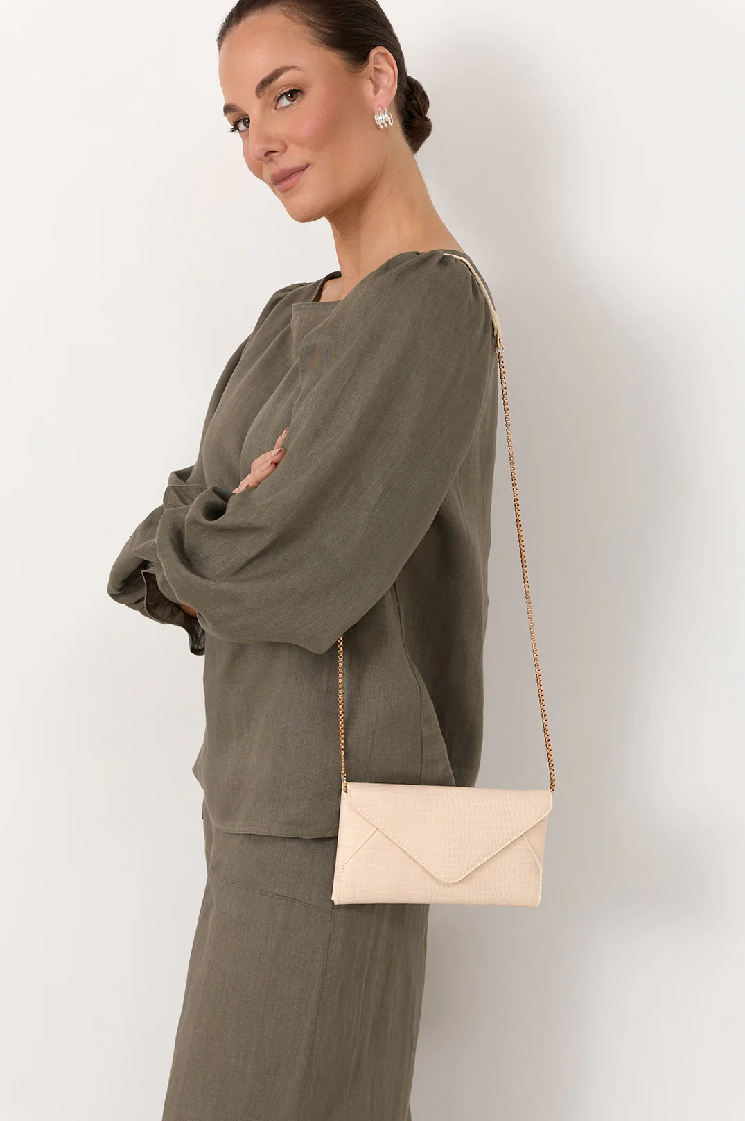 Madeleine Croc Envelope Cross Body Bag (Nude) - Image 2