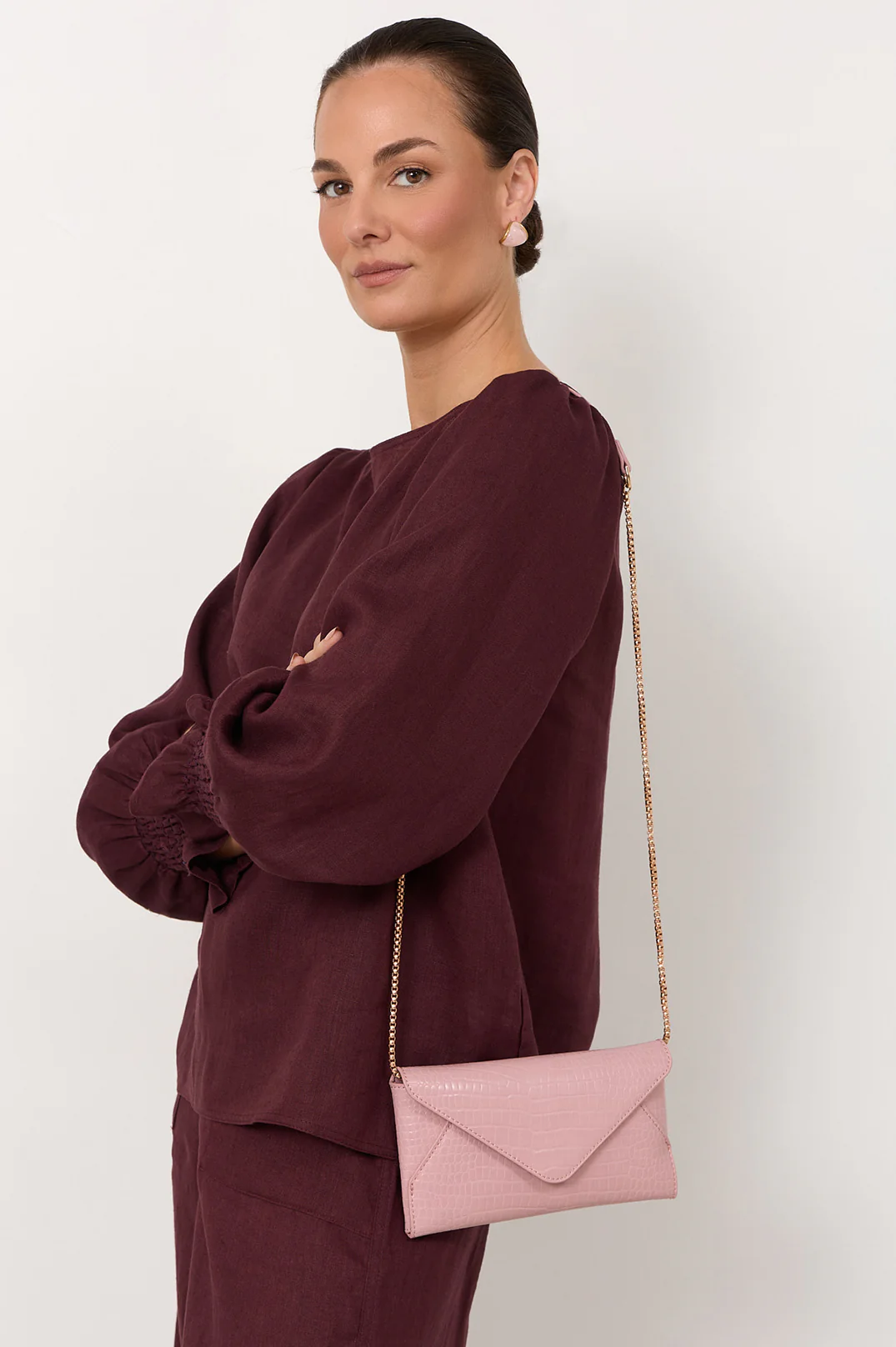 Madeleine Croc Envelope Cross Body Bag (Pink) - Image 2