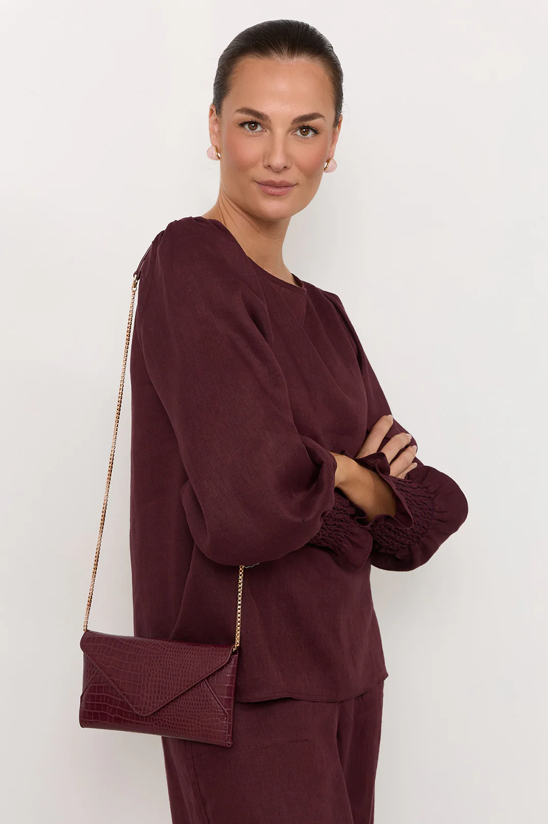 Madeleine Croc Envelope Cross Body Bag (Plum) - Image 2