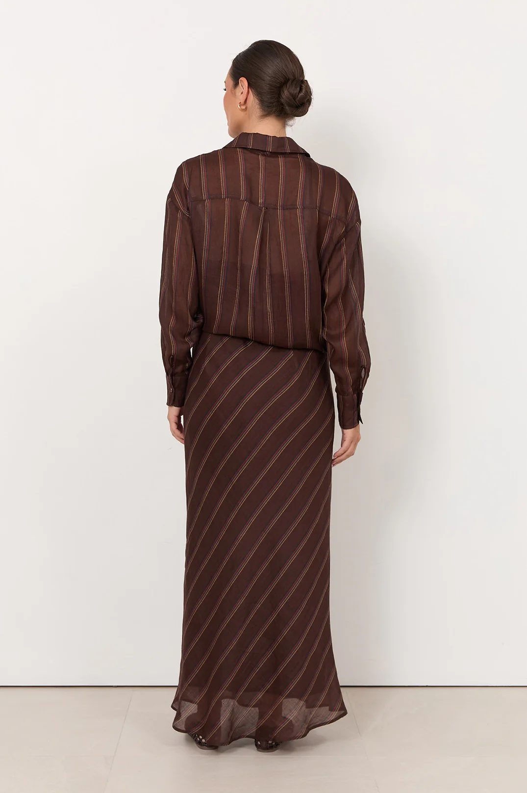 Mae Stripe Ramie Skirt (Chocolate) - Image 5