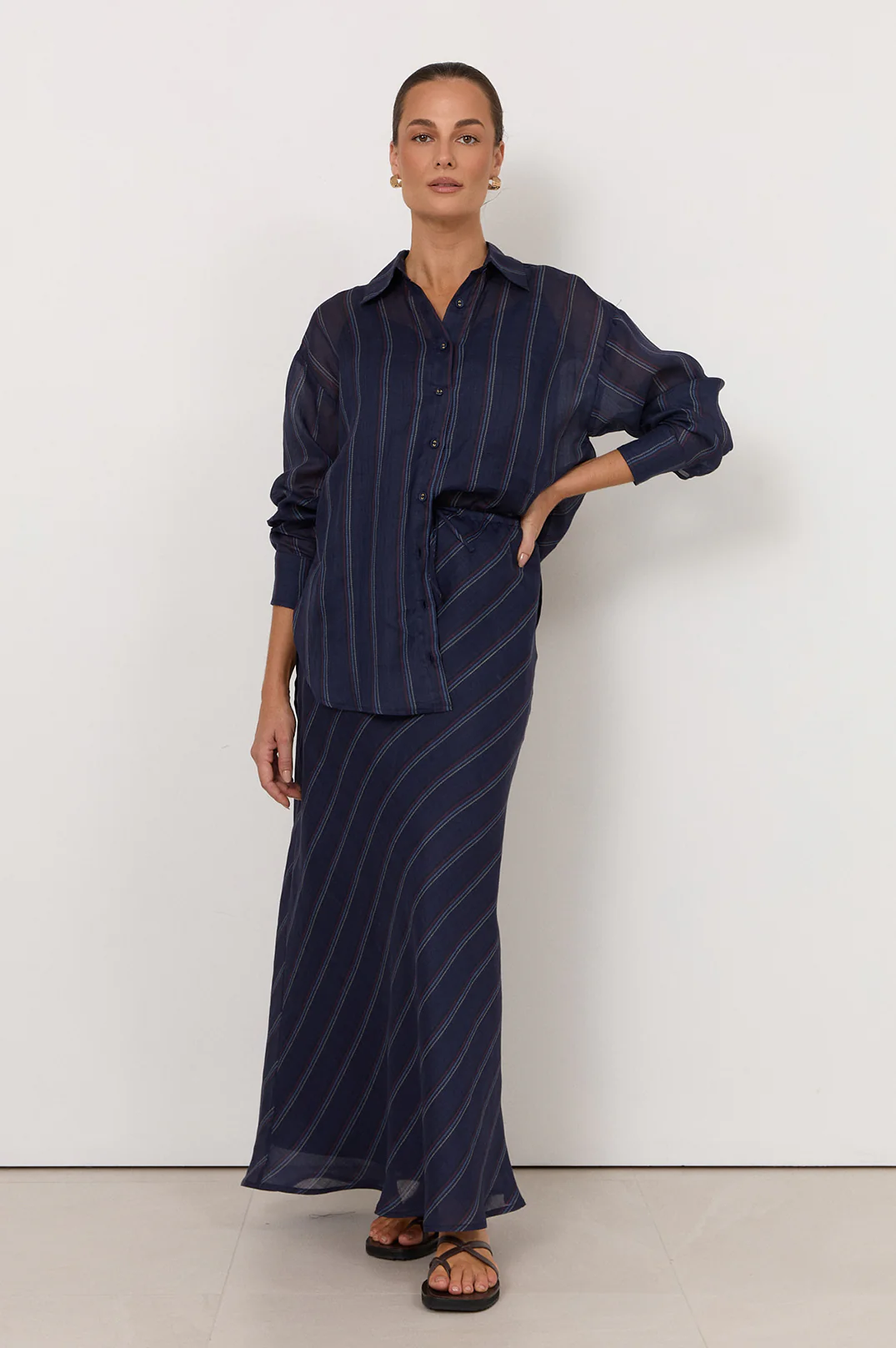 Mae Stripe Ramie Skirt (Navy) - Image 3
