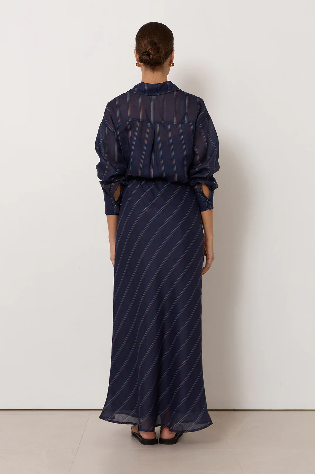 Mae Stripe Ramie Skirt (Navy) - Image 4