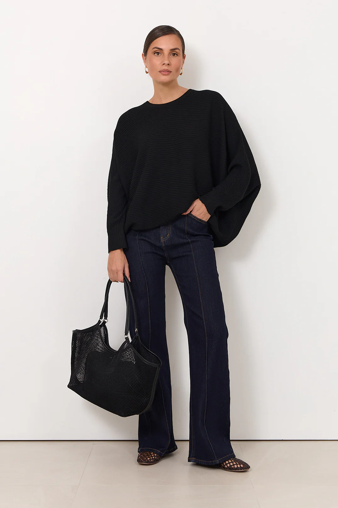 Marisol Batwing Knit Top (Black) - Image 3