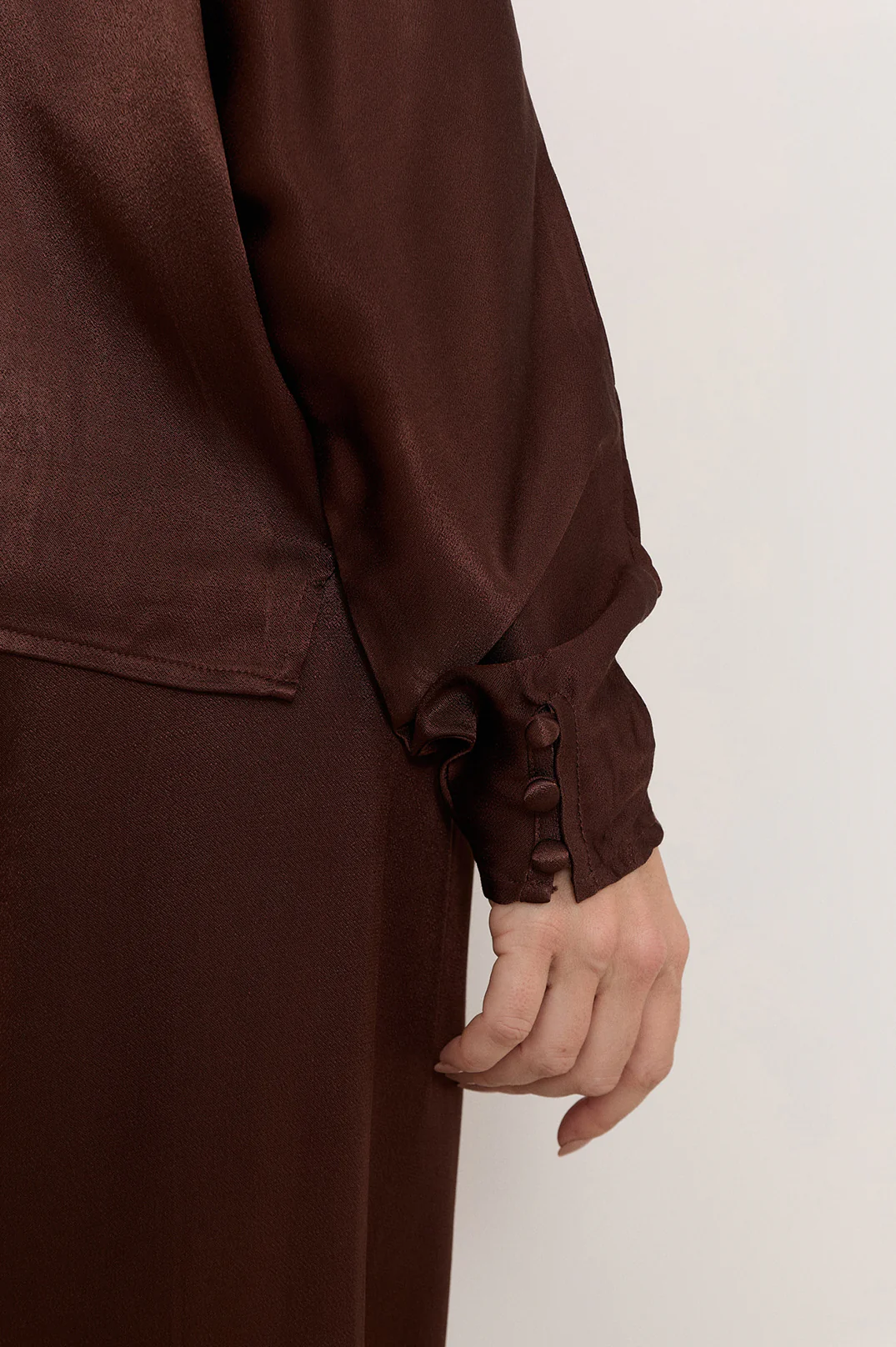 Meeka Satin Long Sleeve Top (Chocolate) - Image 4