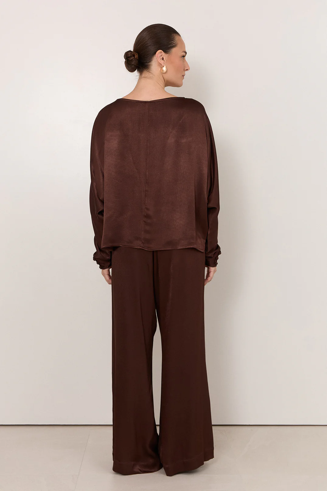 Meeka Satin Long Sleeve Top (Chocolate) - Image 5