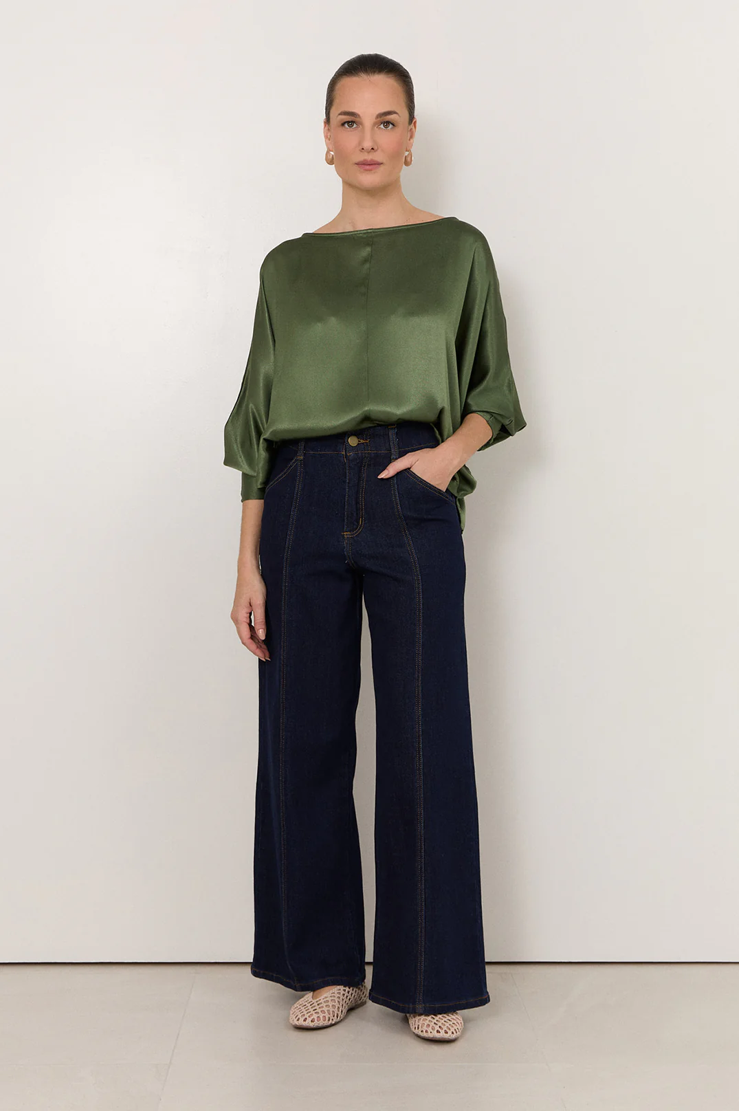 Meeka Satin Long Sleeve Top (Olive) - Image 5