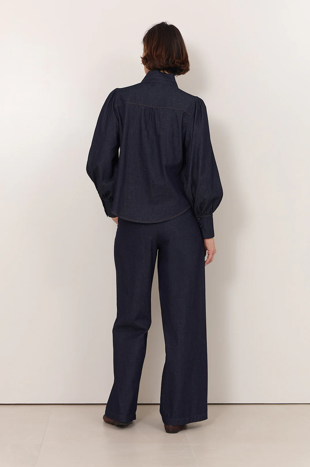 Melody Tie Neck Lightweight Denim Shirt (Denim) - Image 5