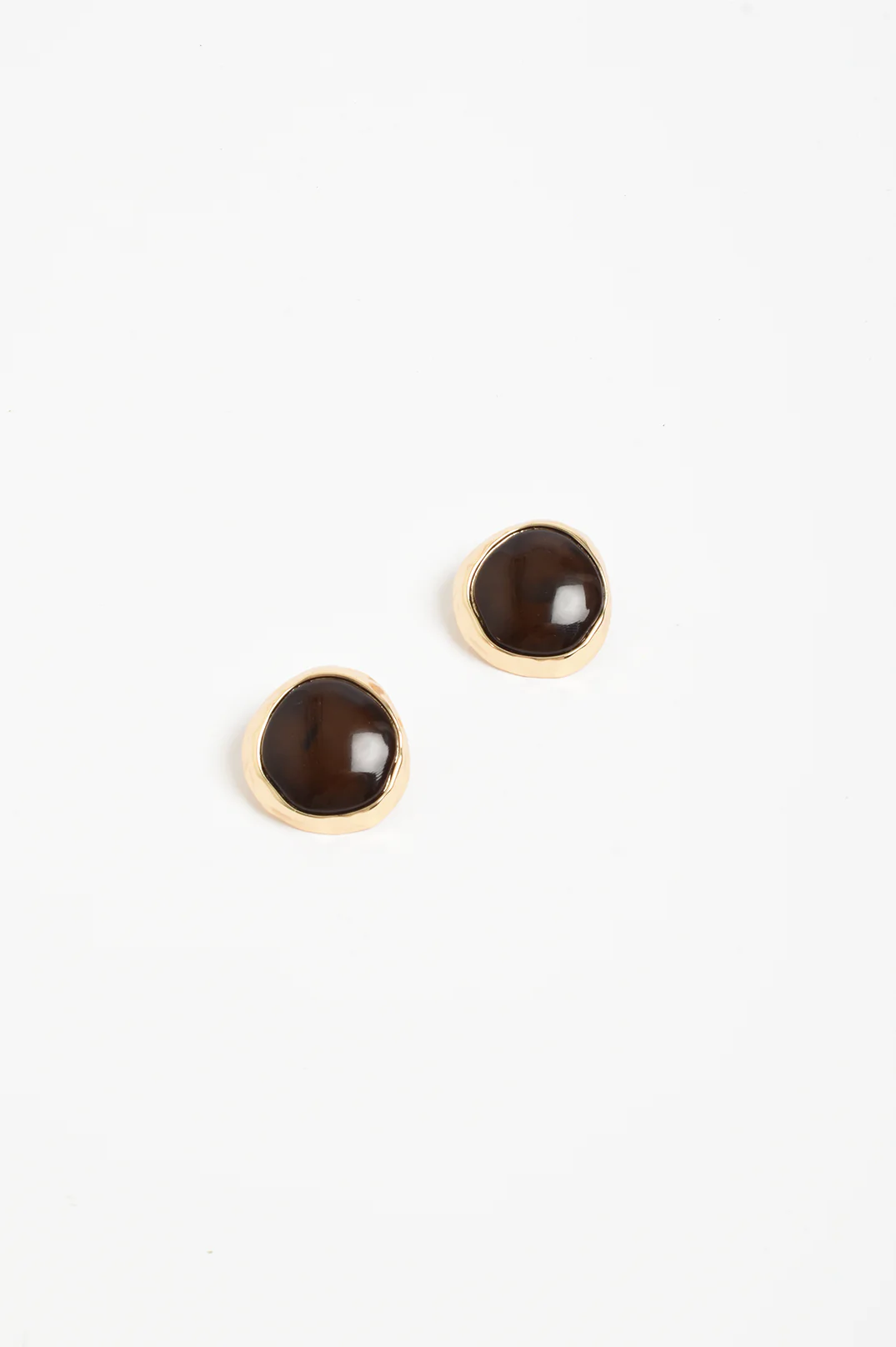 Metal Edged Resin Stud Earrings (Chocolate) - Image 2