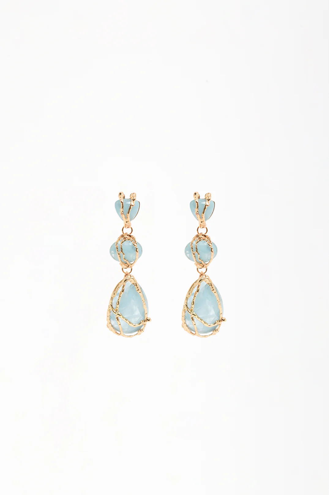 Metal Framed Resin Drop Earrings (Blue/Gold) - Image 2