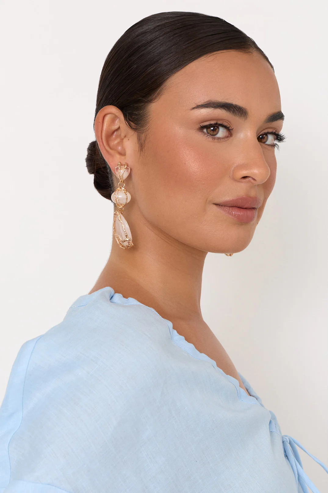 Metal Framed Resin Drop Earrings (Cream/Gold)