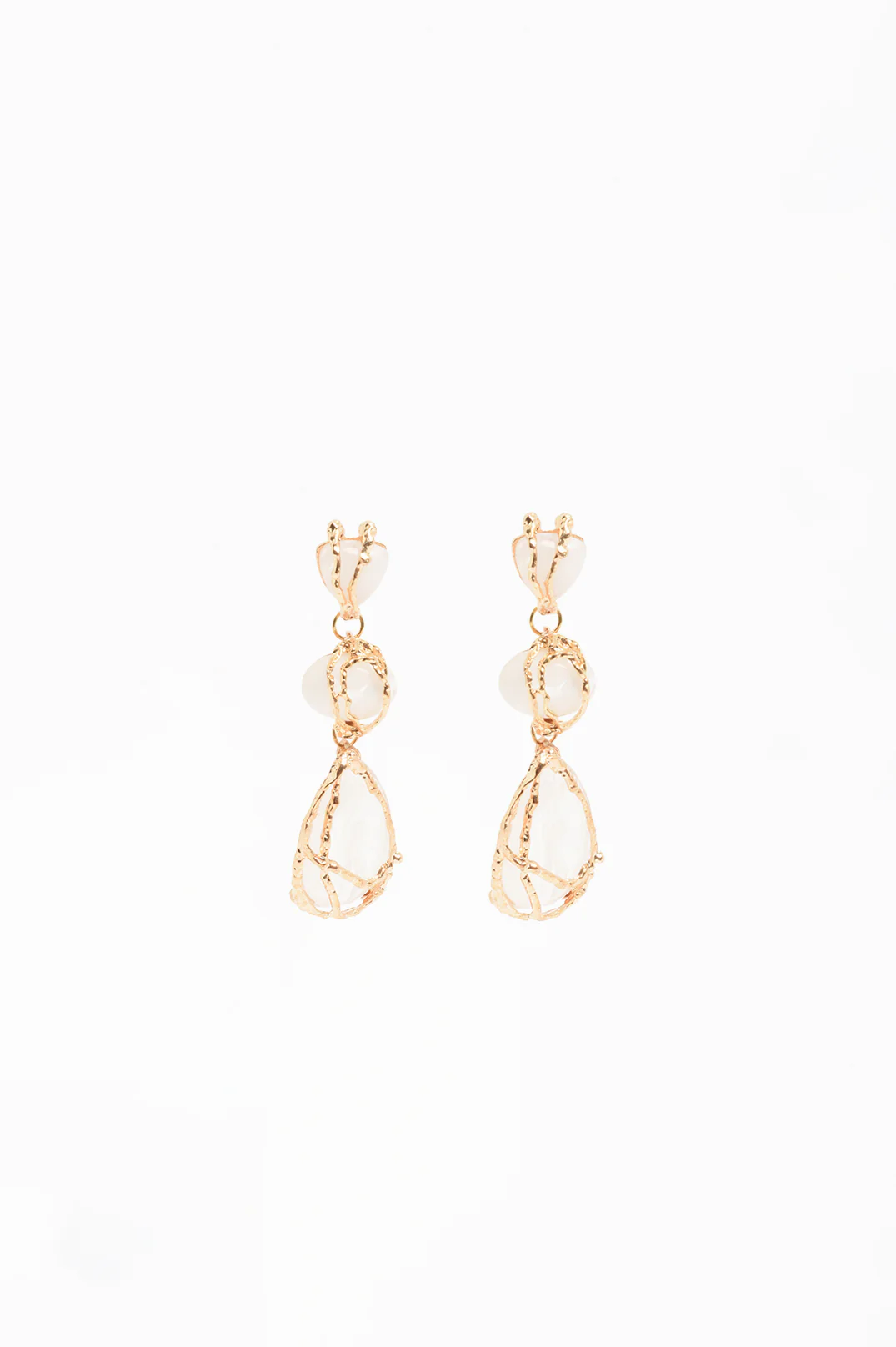 Metal Framed Resin Drop Earrings (Cream/Gold) - Image 2
