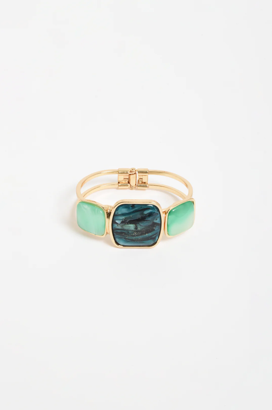 Metal Resin Hinge Back Bangle (Teal Green) - Image 3