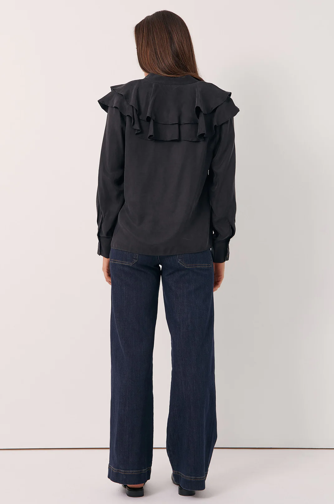 Micky Frilled Cupro Shirt (Black) - Image 4