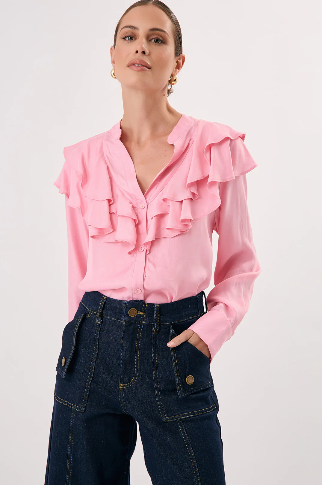 Micky Frilled Cupro Shirt (Pink) - Image 3