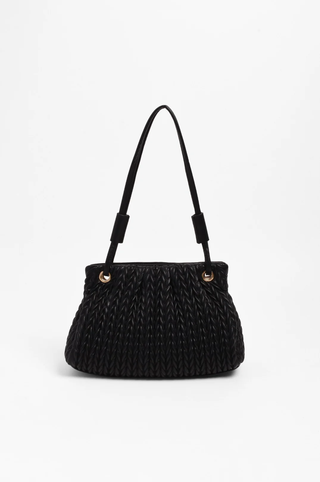 Mina Textured Gathered Handbag (Black)