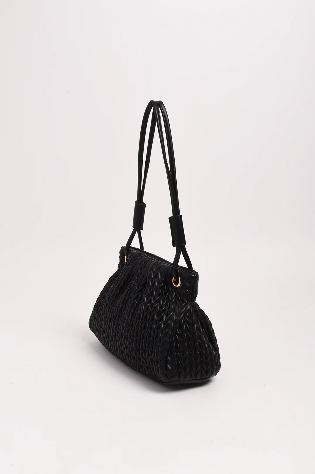 Mina Textured Gathered Handbag (Black) - Image 5