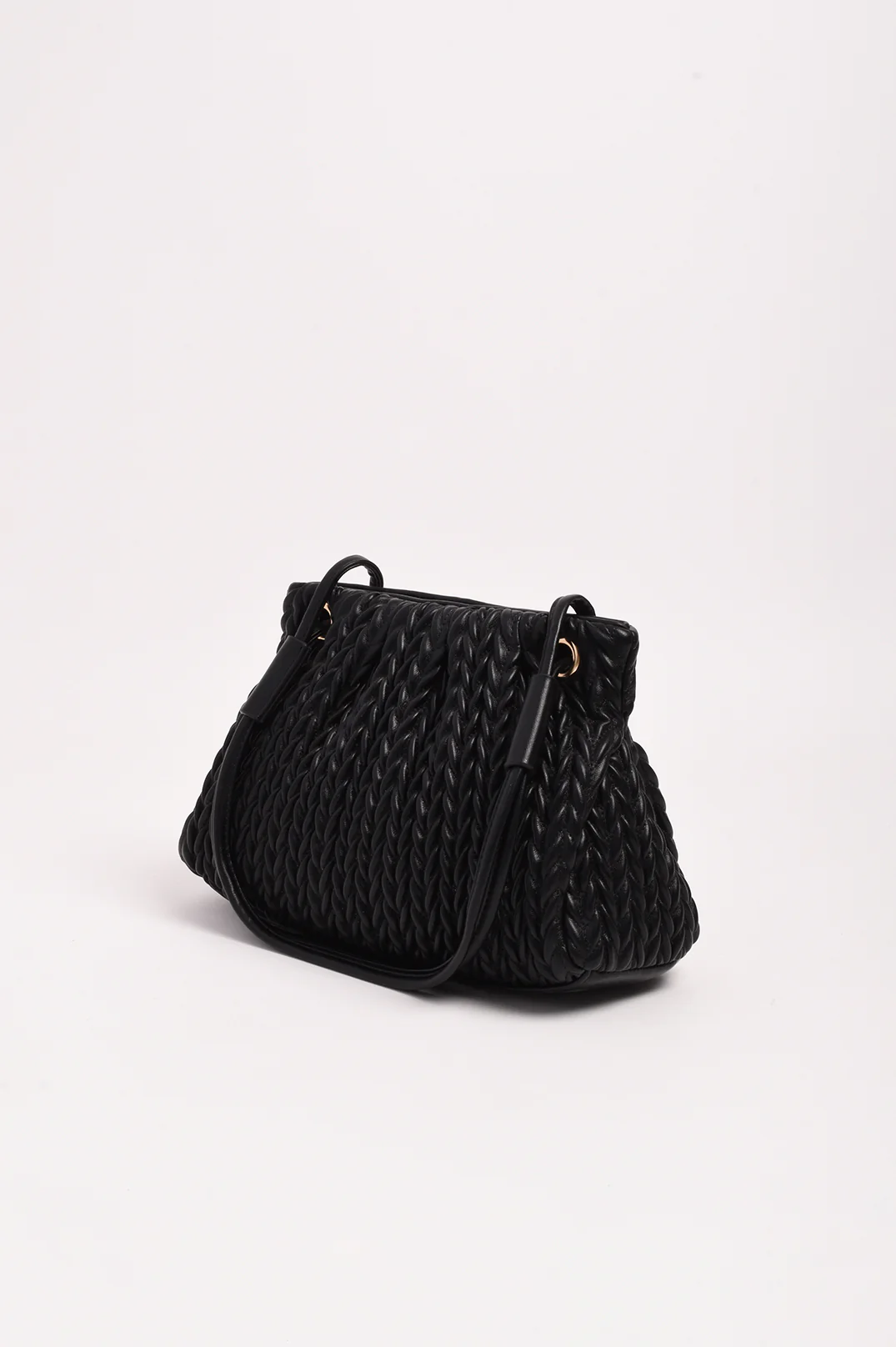 Mina Textured Gathered Handbag (Black) - Image 6