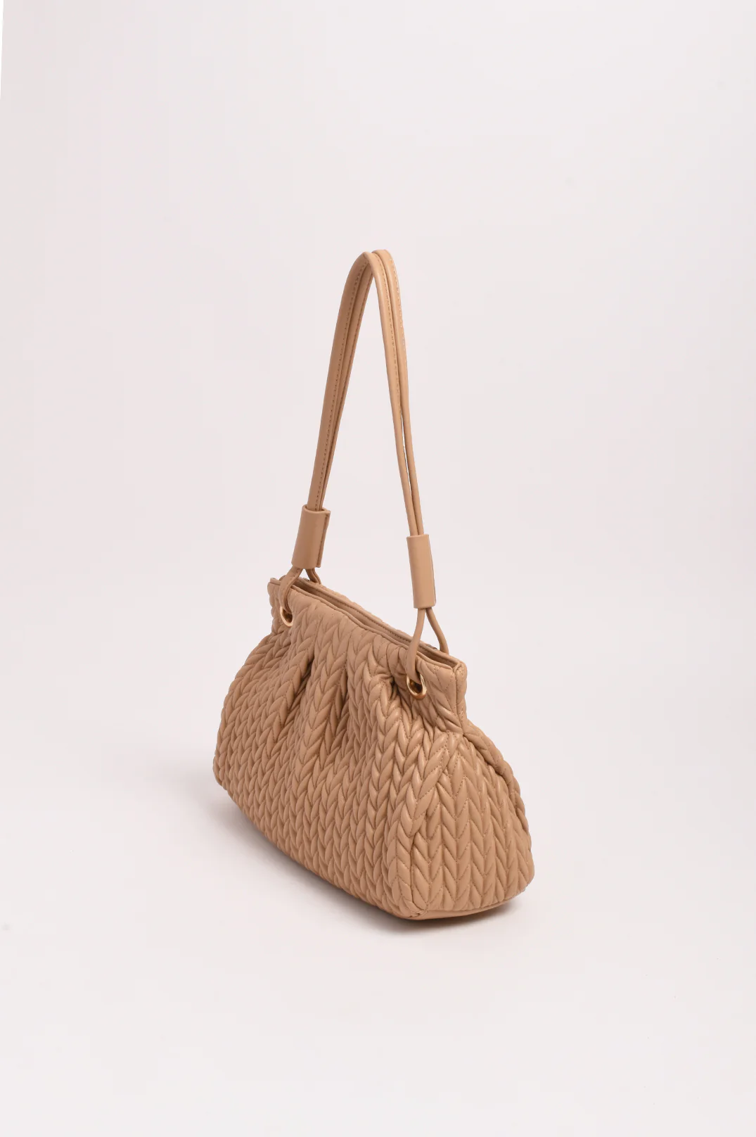 Mina Textured Gathered Handbag (Camel) - Image 5