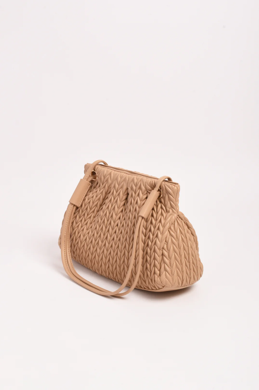 Mina Textured Gathered Handbag (Camel) - Image 6