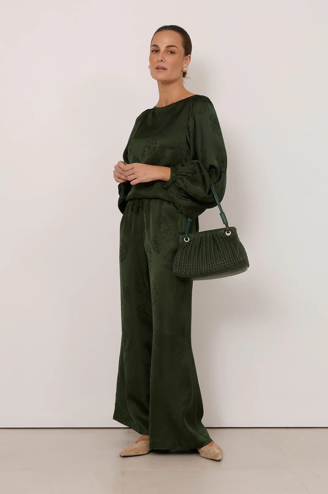 Mina Textured Gathered Handbag (Khaki) - Image 2