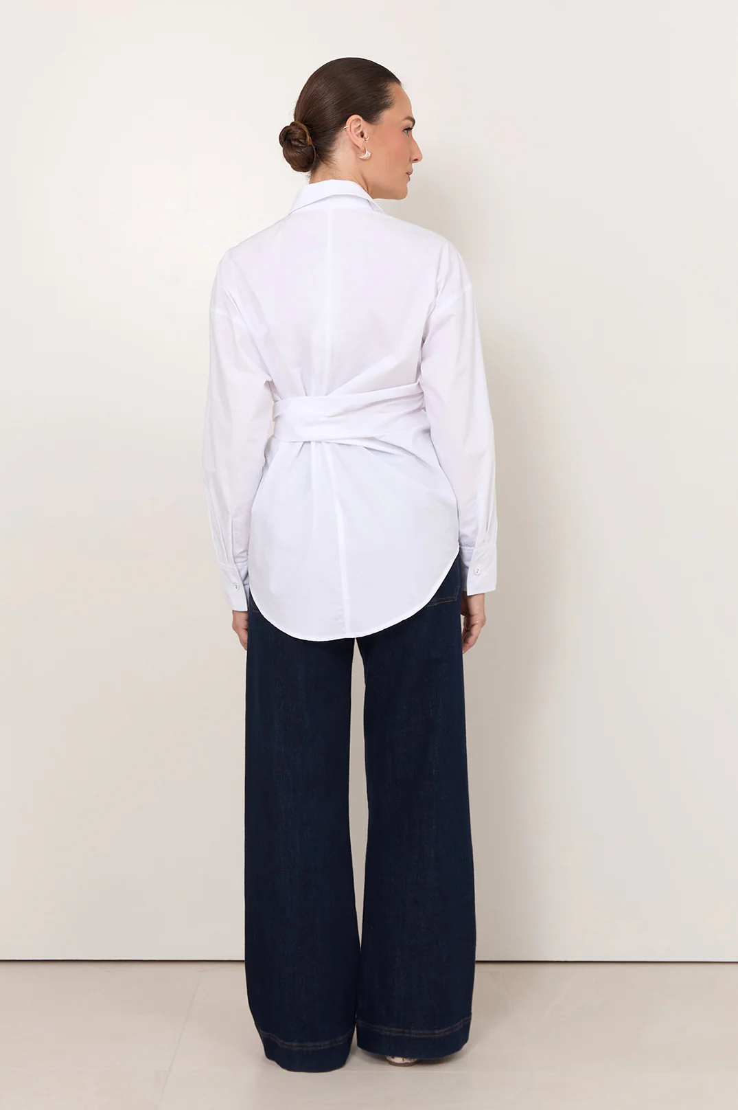 Mina Tie Waist Poplin Shirt (White) - Image 5