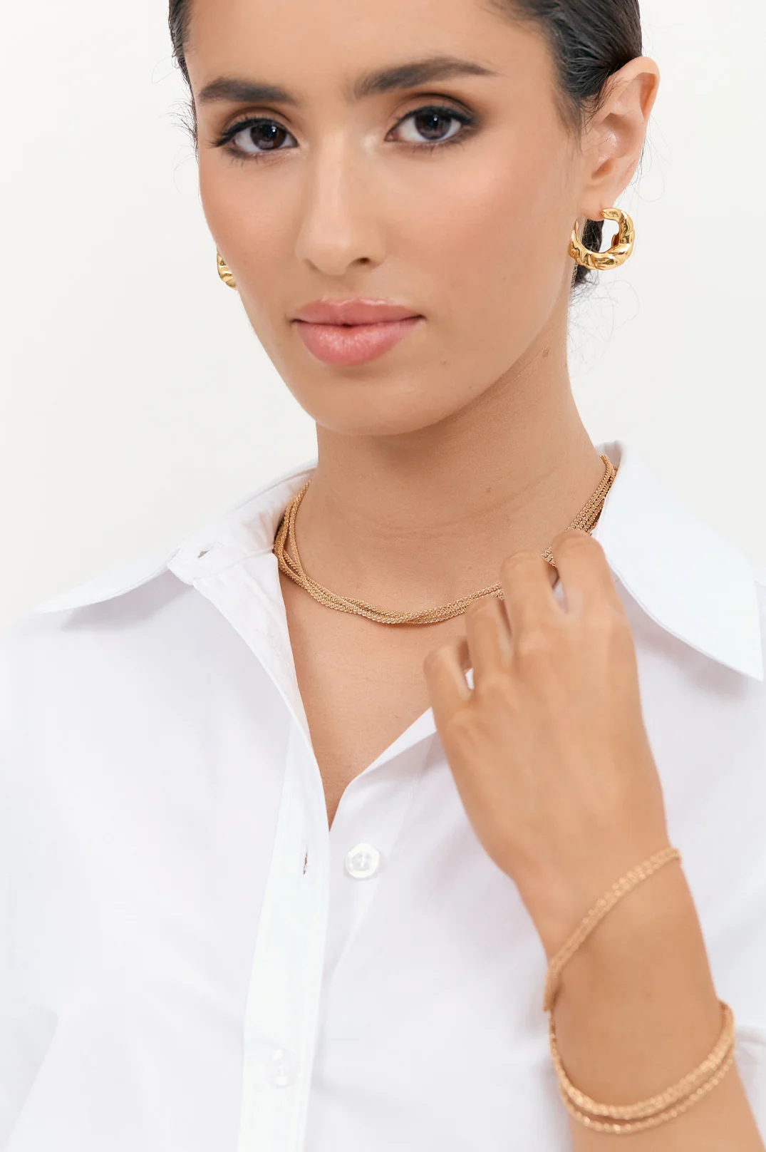 Mini Metal Textured Side Hoops (Gold) - Image 2