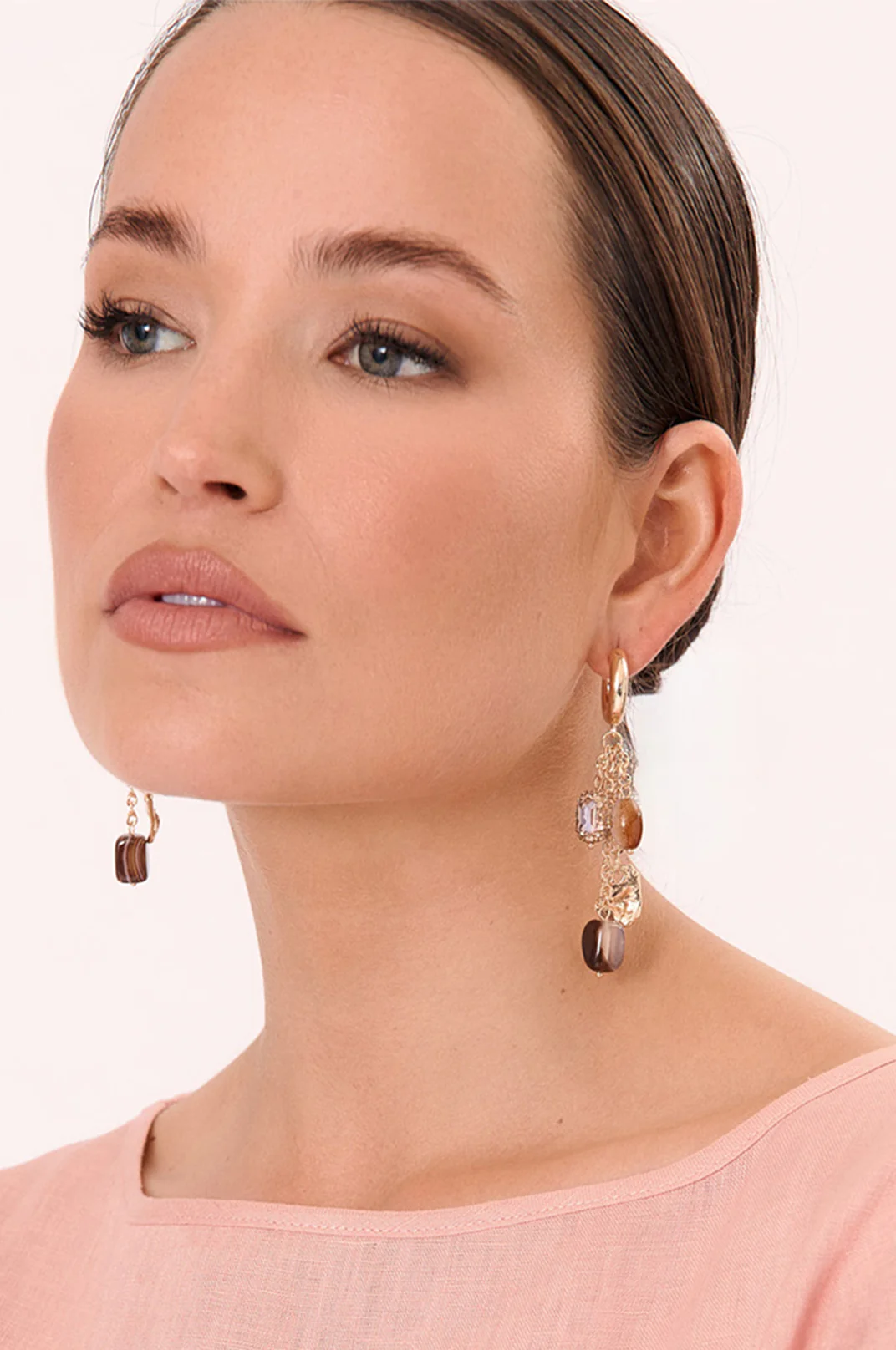 Mixed Materials Cluster Drop Hoops (Choc Pink)
