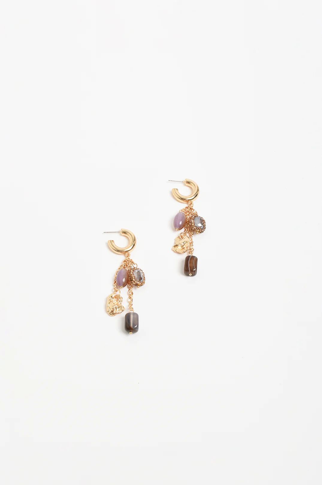 Mixed Materials Cluster Drop Hoops (Choc Pink) - Image 2