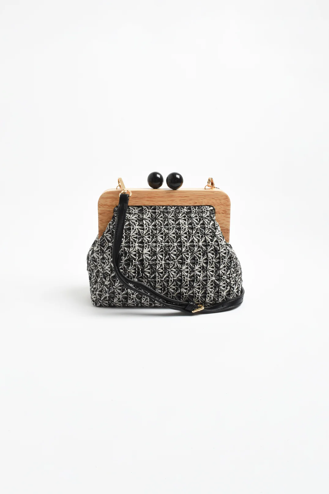Nelly Weave Timber Clutch (Black/White) - Image 3