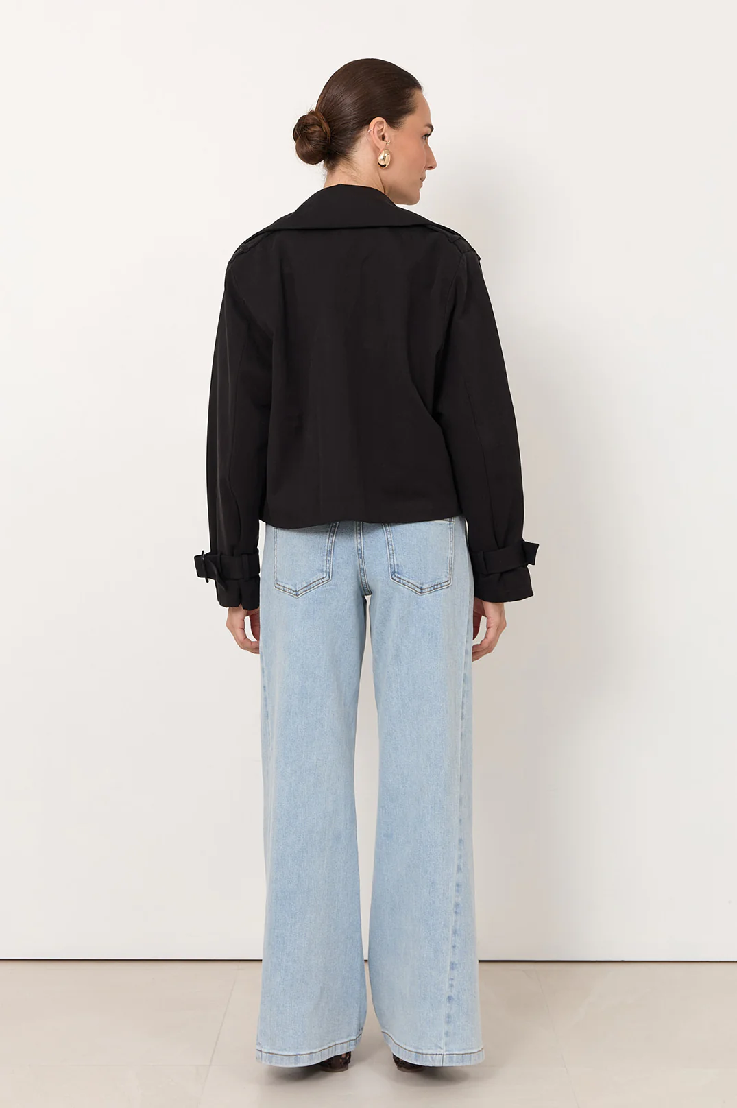 Nessa Cropped Trench Coat (Black) - Image 5