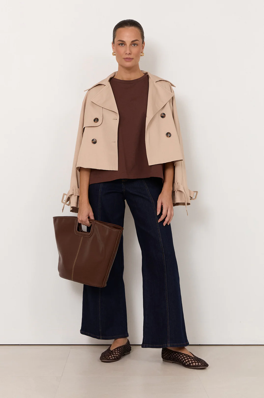 Nessa Cropped Trench Coat (Sand) - Image 3