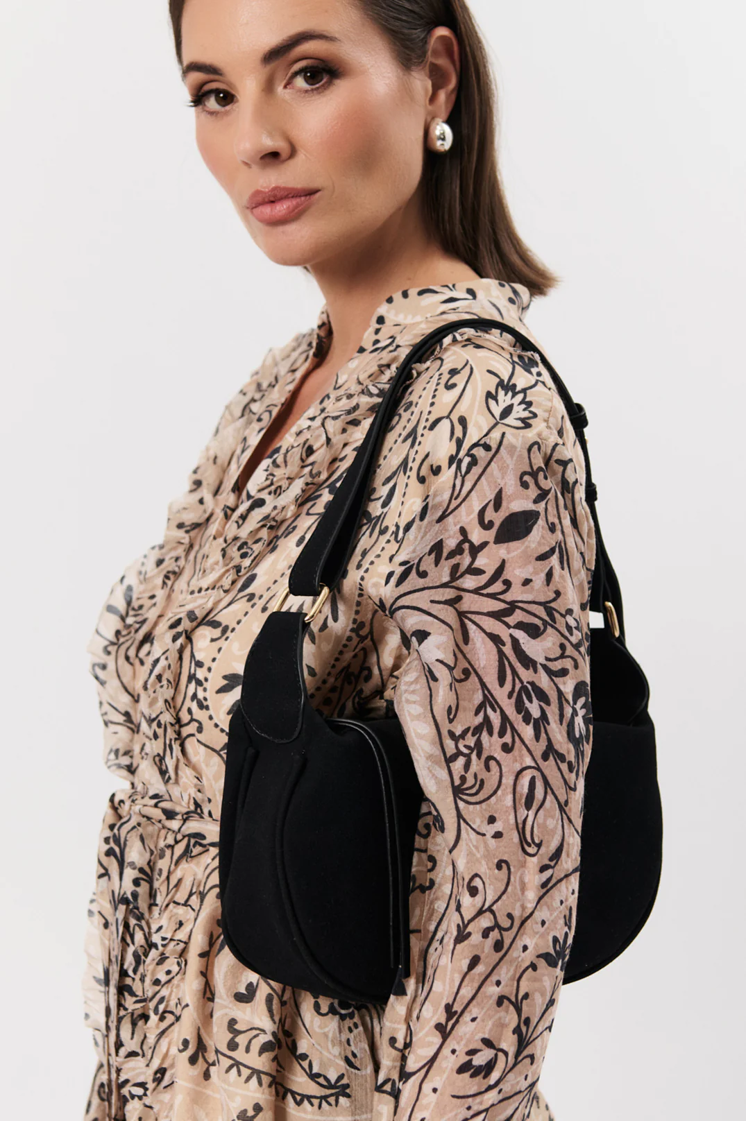 Noah Mini Faux Suede Handbag (Black) - Image 2