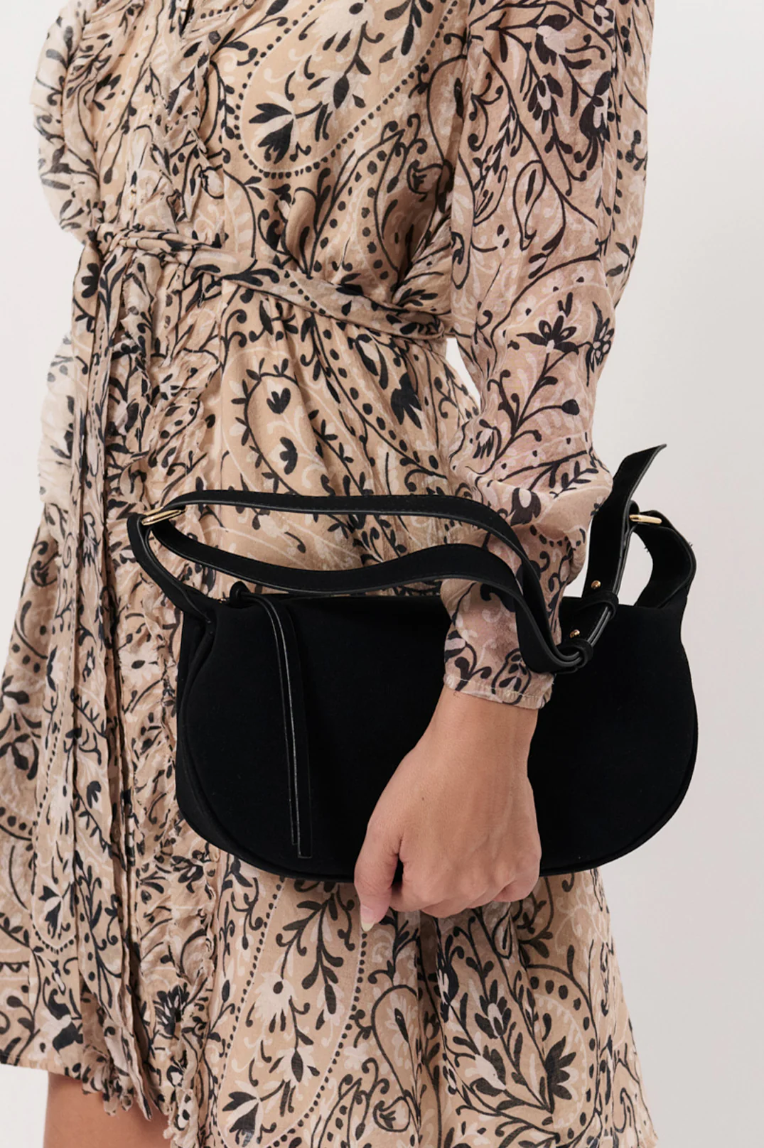 Noah Mini Faux Suede Handbag (Black) - Image 4