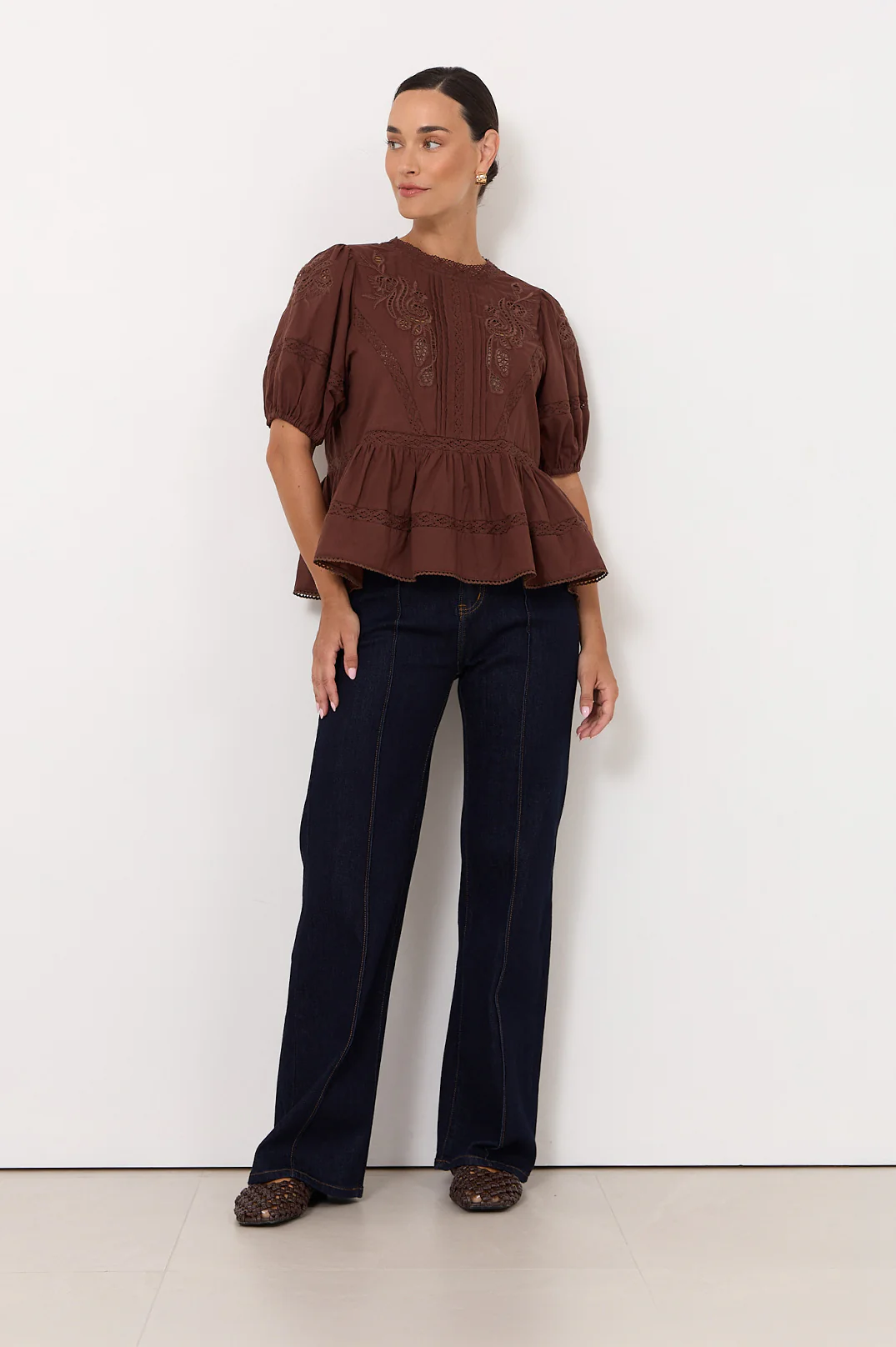 Ophelia Boho Peplum Top (Chocolate) - Image 3