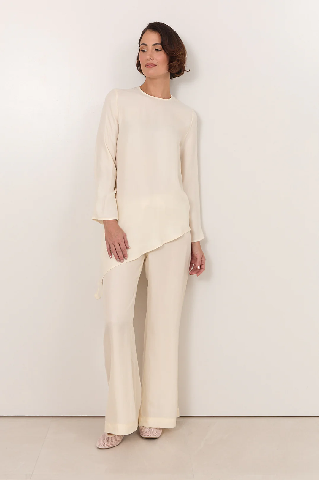 Othello Cupro Wide Leg Pant (Cream) - Image 3