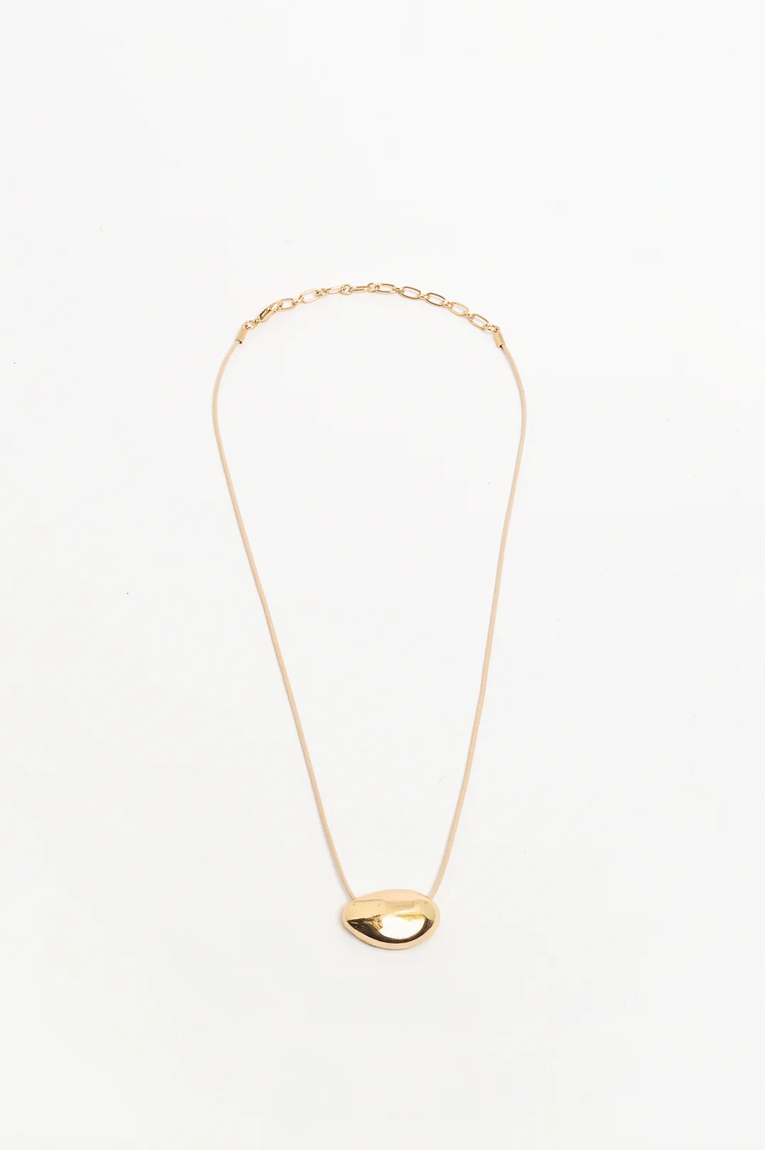 Oval Pendant Short Leather Necklace (Camel/Gold) - Image 2