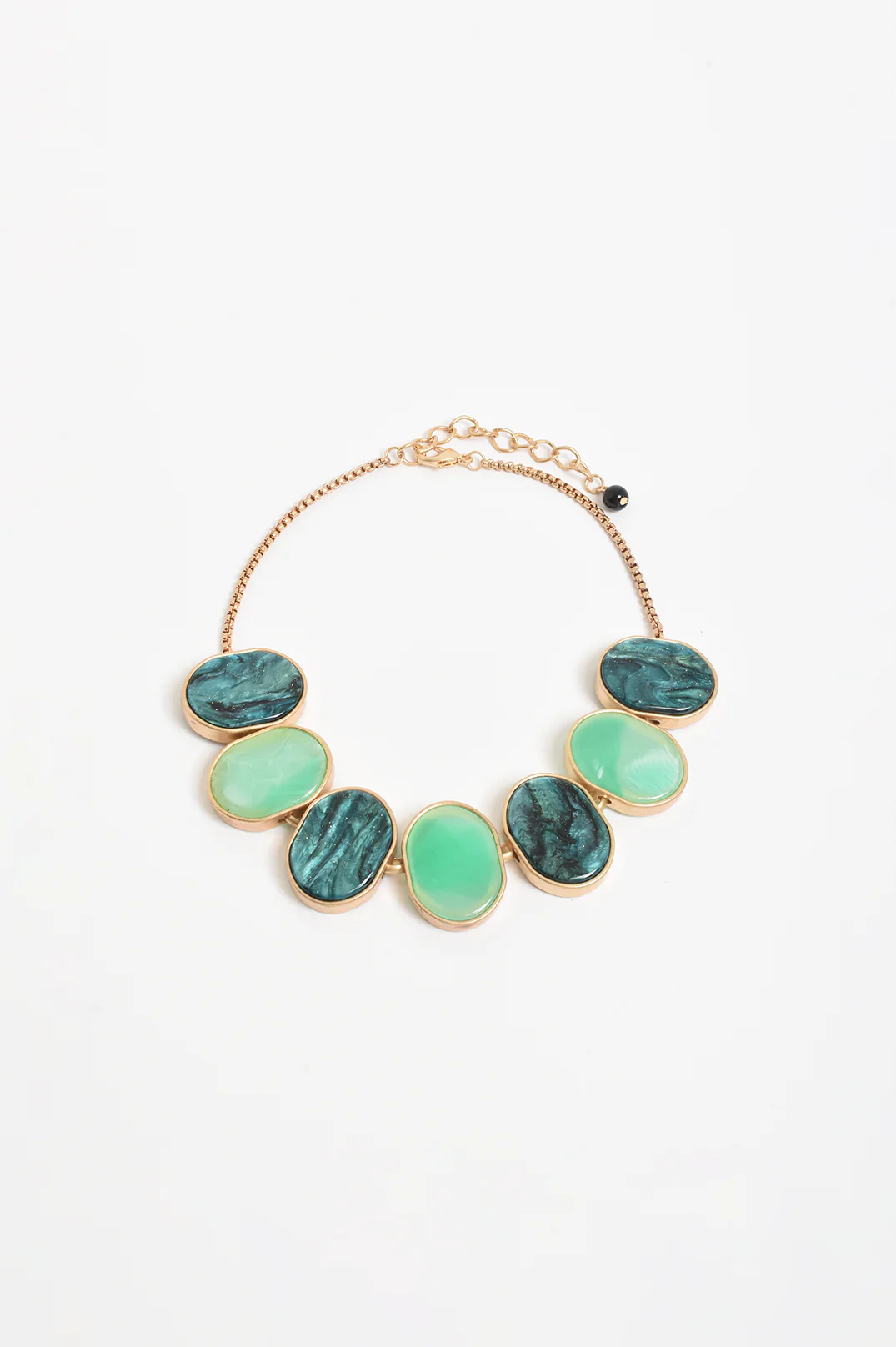 Oval Shapes Panel Front Necklace (Teal Green) - Image 2