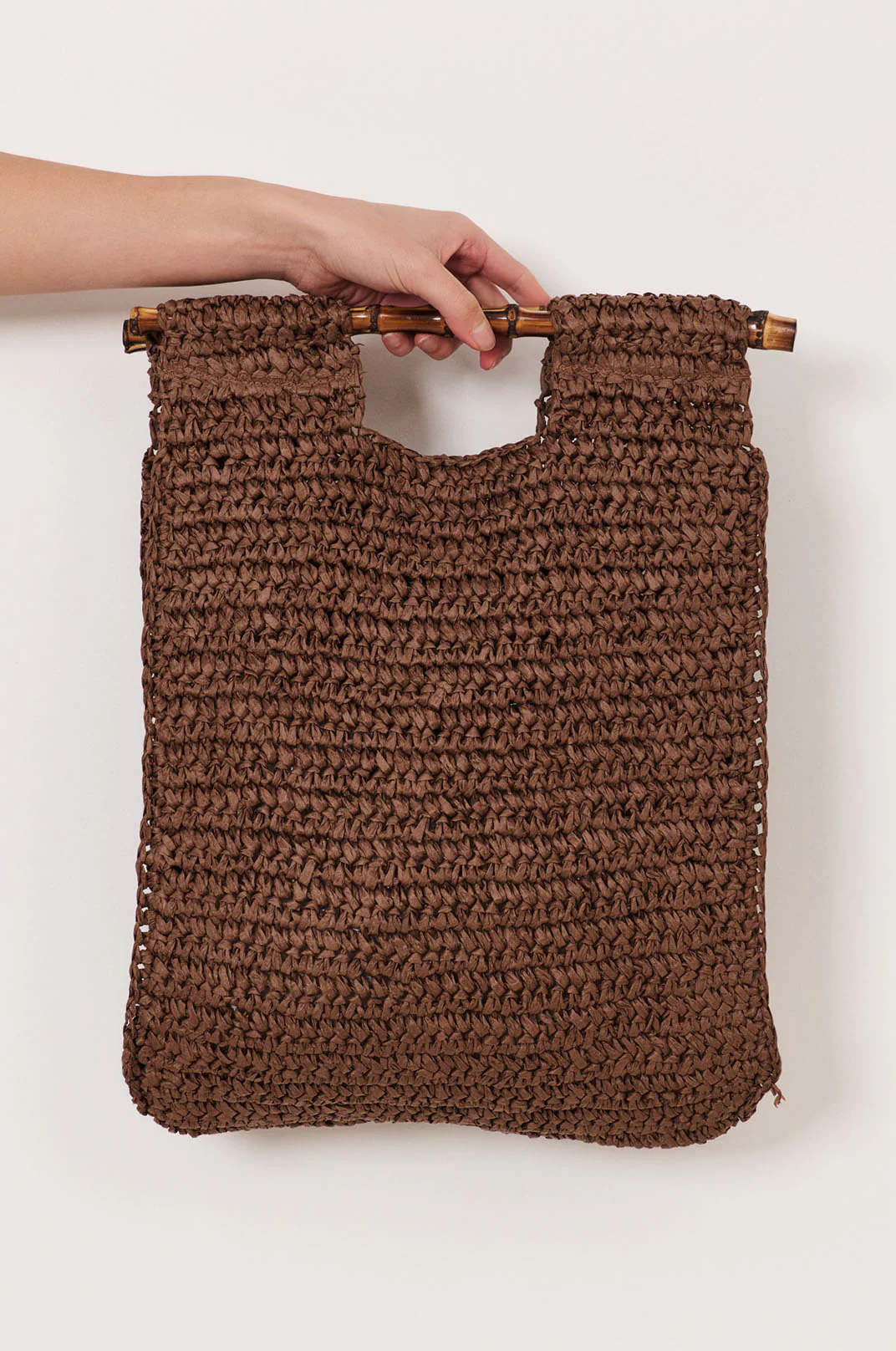 Paper Weave with Bamboo Handle Tote (Chocolate) - Image 3