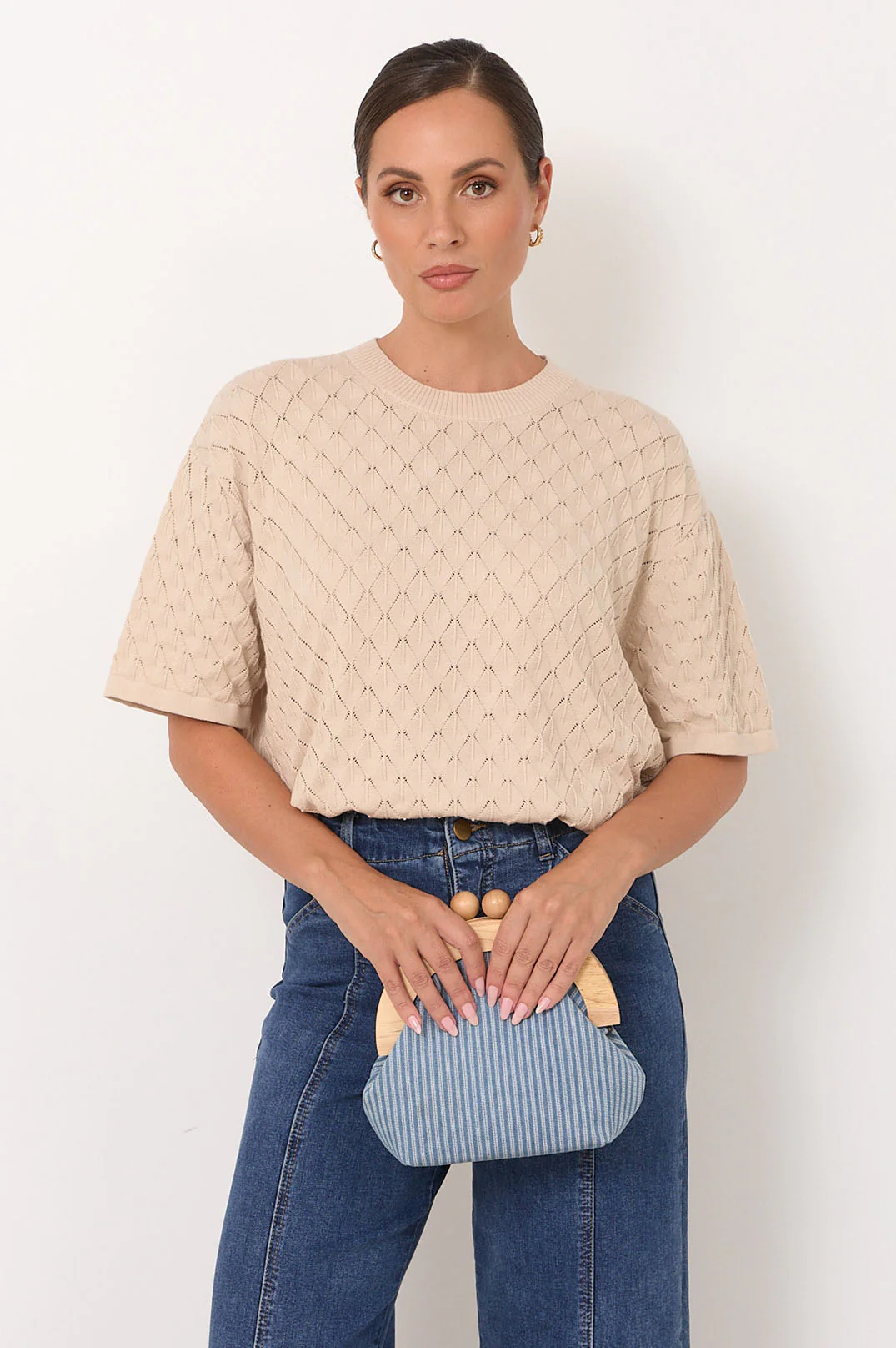 Pinstripe Denim Timber Frame Clutch (Denim) - Image 2
