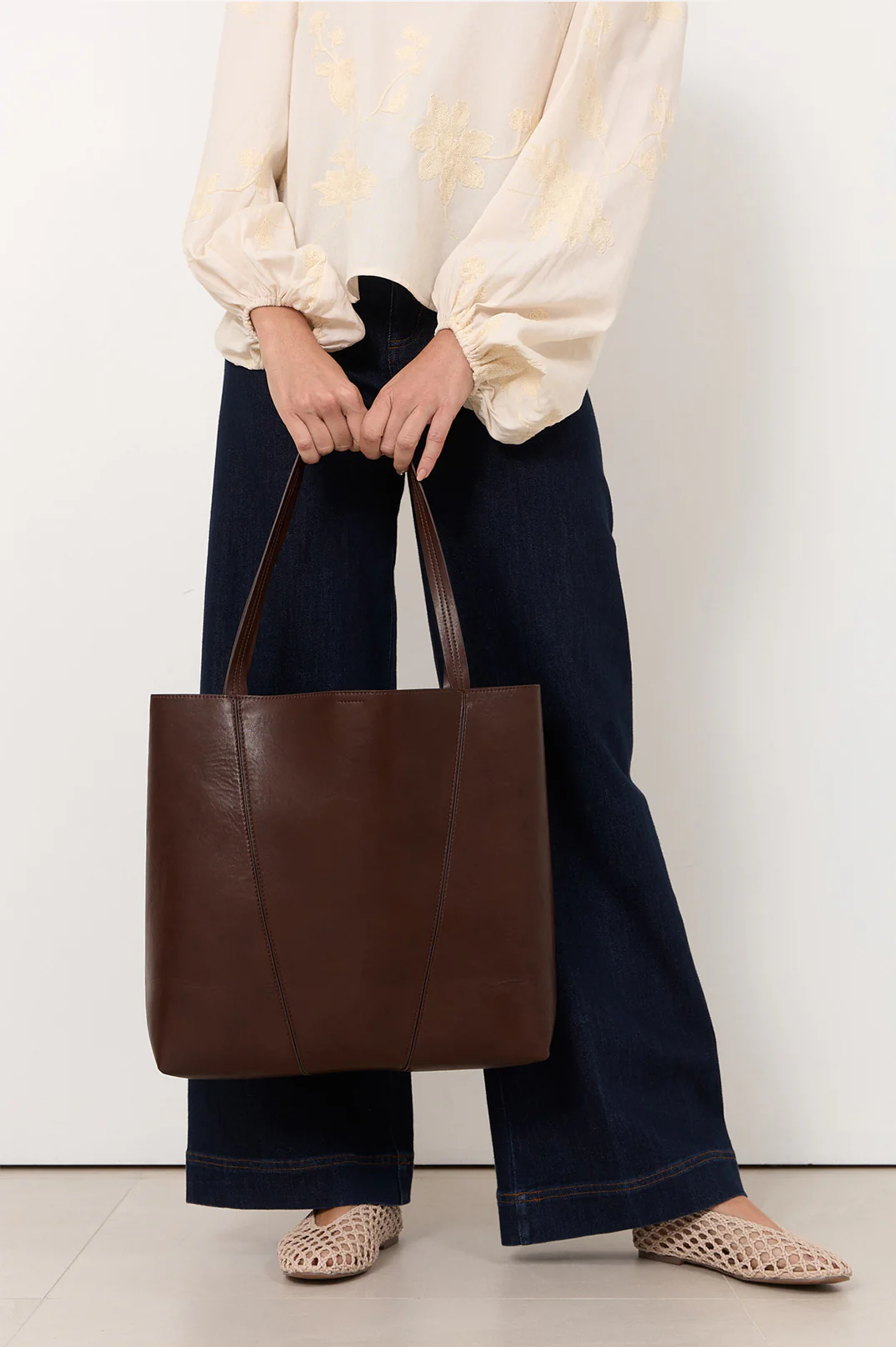 Quinn Simple Panelled Tote (Chocolate) - Image 2