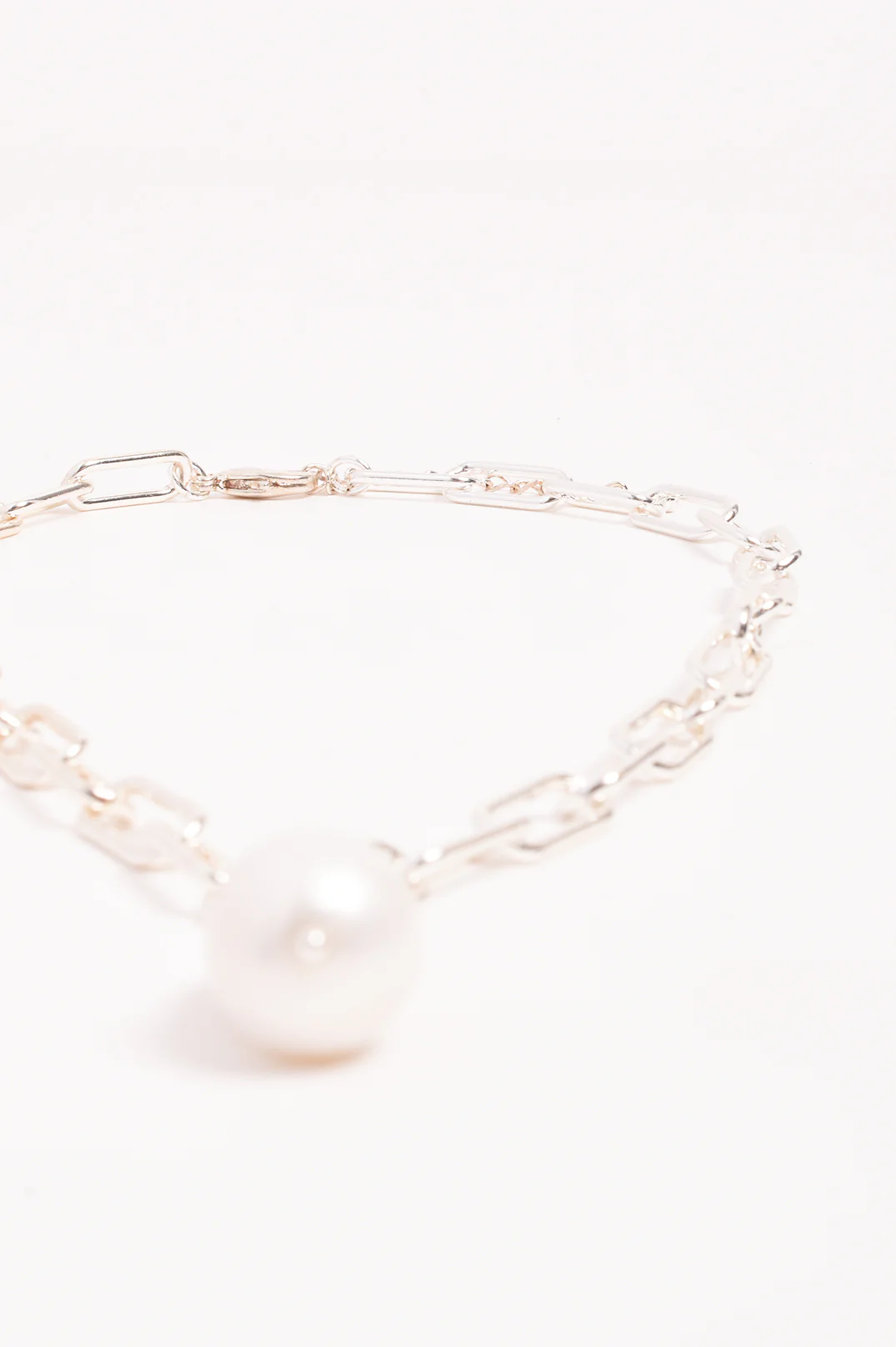 Rectangle Link Baroque Pearl Drop Necklace (Silver) - Image 3