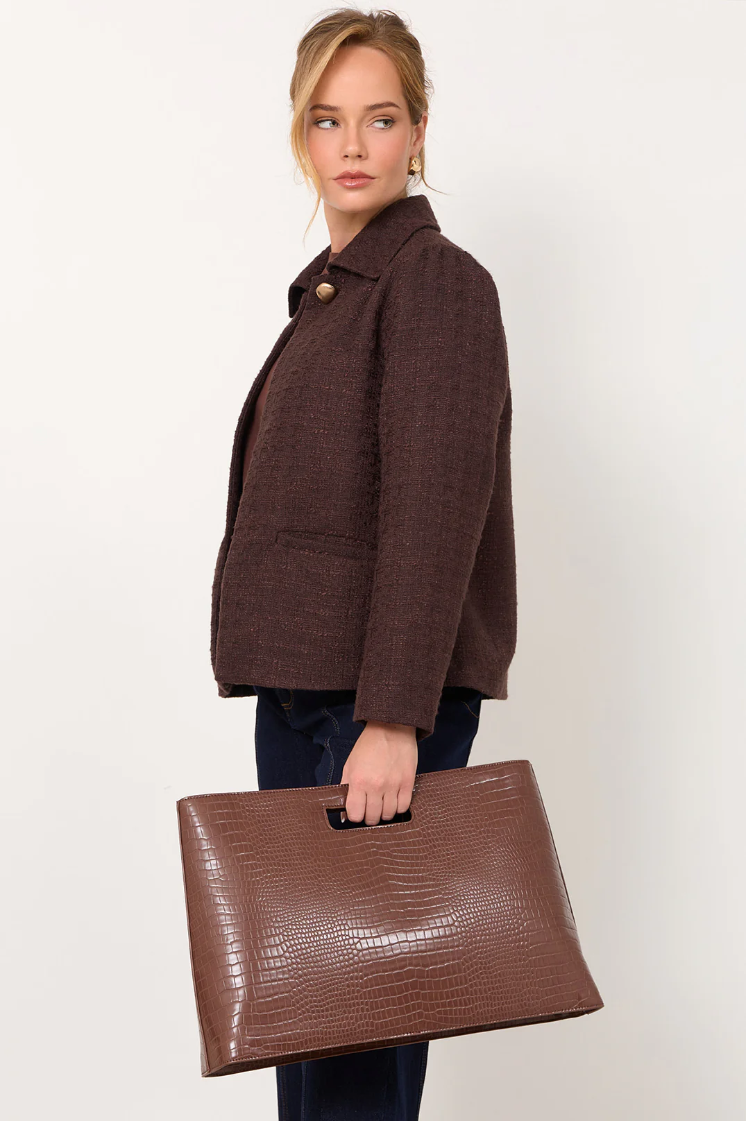Renee Croc Folio Bag (Chocolate) - Image 2